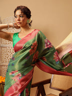 Hiral Fashion Green Banarasi Tissue Silk Floral Digital Printed Saree