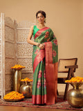 Hiral Fashion Green Banarasi Tissue Silk Floral Digital Printed Saree