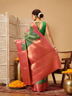 Hiral Fashion Green Banarasi Tissue Silk Floral Digital Printed Saree