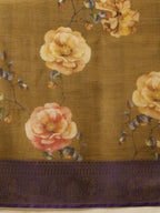 Hiral Fashion Olive Banarasi Tissue Silk Floral Digital Printed Saree