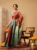 Hiral Fashion Peach Banarasi Tissue Silk Floral Digital Printed Saree