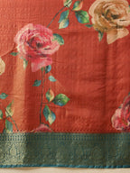 Hiral Fashion Peach Banarasi Tissue Silk Floral Digital Printed Saree