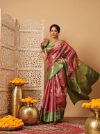 Hiral Fashion Pink Banarasi Tissue Silk Floral Digital Printed Saree