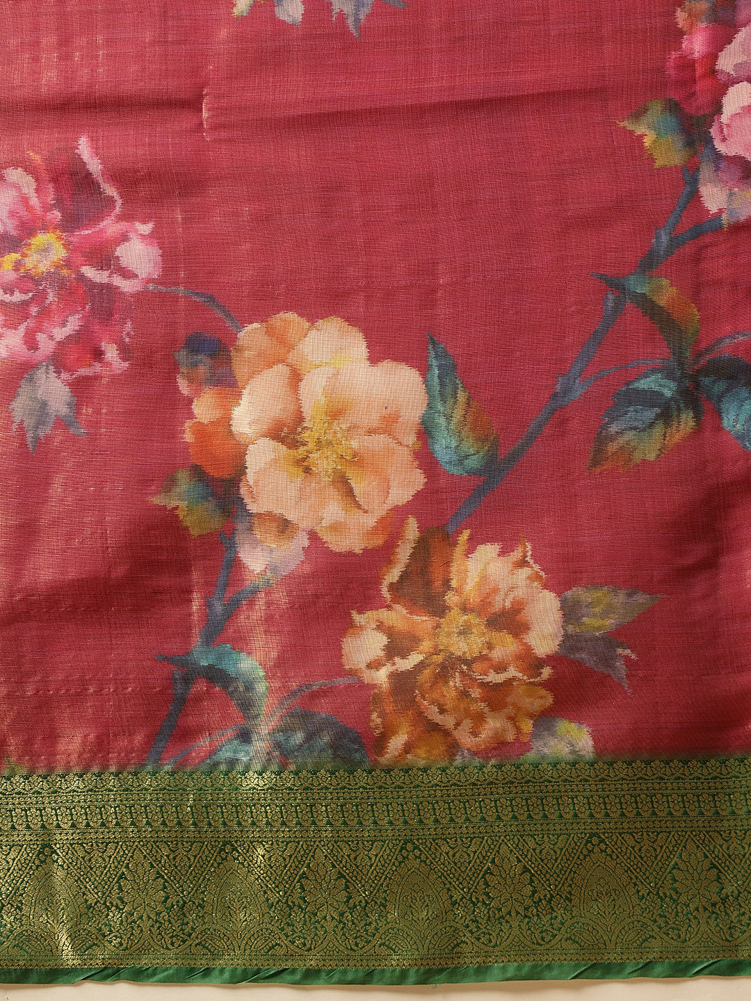 Hiral Fashion Pink Banarasi Tissue Silk Floral Digital Printed Saree