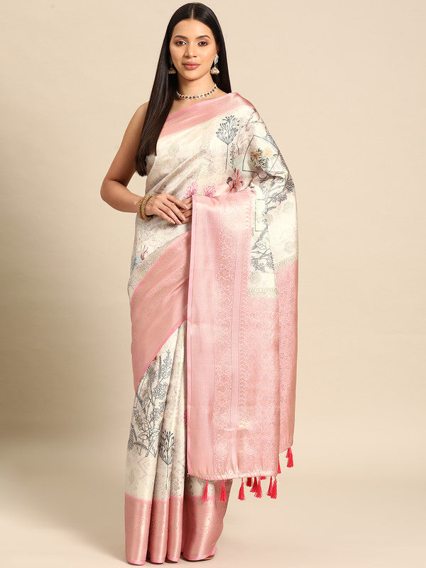 Multicolor Art Silk Woven Zari Design Kalamkari Saree with Unstitched Blouse - Hiral Fashion