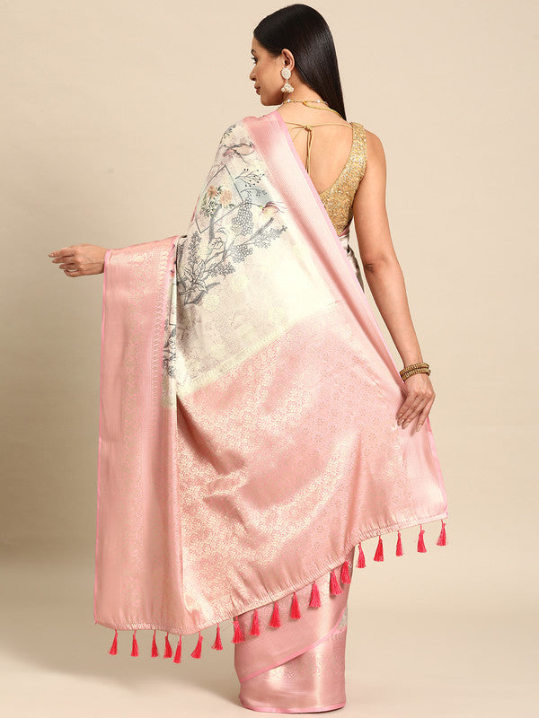 Multicolor Art Silk Woven Zari Design Kalamkari Saree with Unstitched Blouse - Hiral Fashion