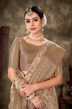 Beige Art Silk Printed Floral Saree with Unstitched Blouse - Hiral Fashion