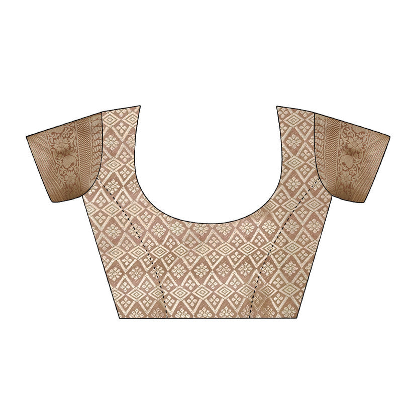 Beige Art Silk Printed Floral Saree with Unstitched Blouse - Hiral Fashion