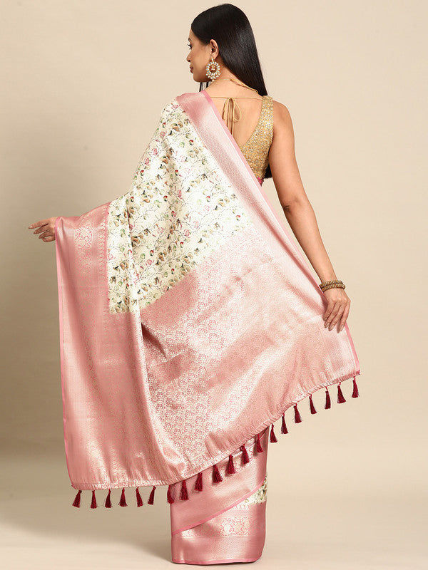 Multicolor Art Silk Woven Zari Design Kalamkari Saree with Unstitched Blouse - Hiral Fashion