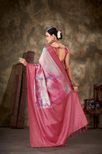 Pink Art Silk Printed Floral Saree with Unstitched Blouse - Hiral Fashion