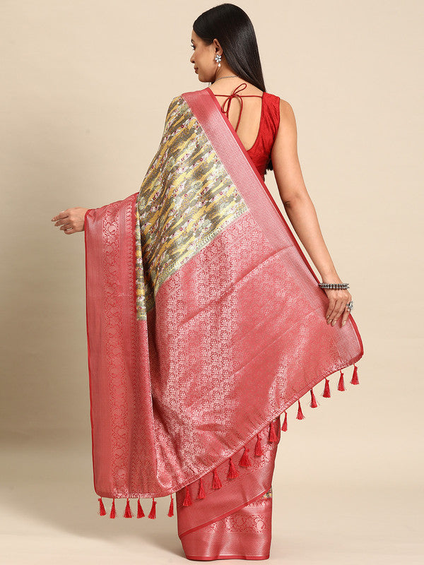 Multicolor Art Silk Woven Zari Design Floral Saree with Unstitched Blouse - Hiral Fashion
