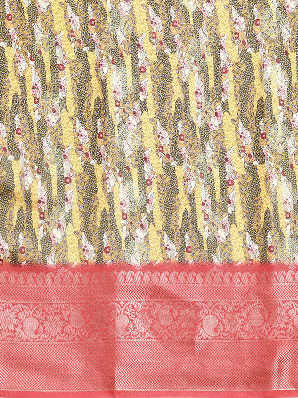 Multicolor Art Silk Woven Zari Design Floral Saree with Unstitched Blouse - Hiral Fashion