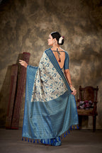 Blue Art Silk Printed Floral Saree with Unstitched Blouse - Hiral Fashion