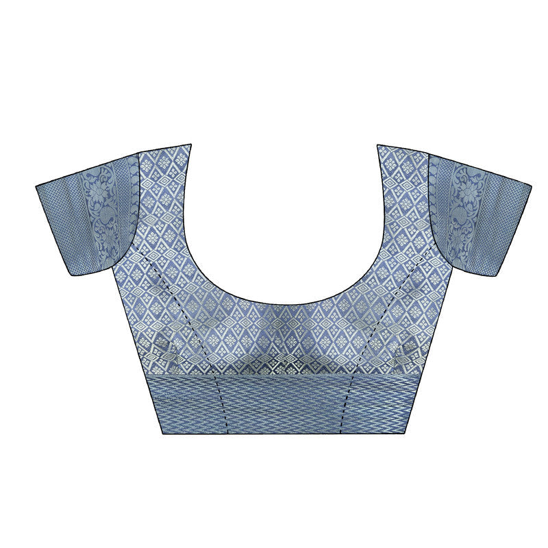 Blue Art Silk Printed Floral Saree with Unstitched Blouse - Hiral Fashion