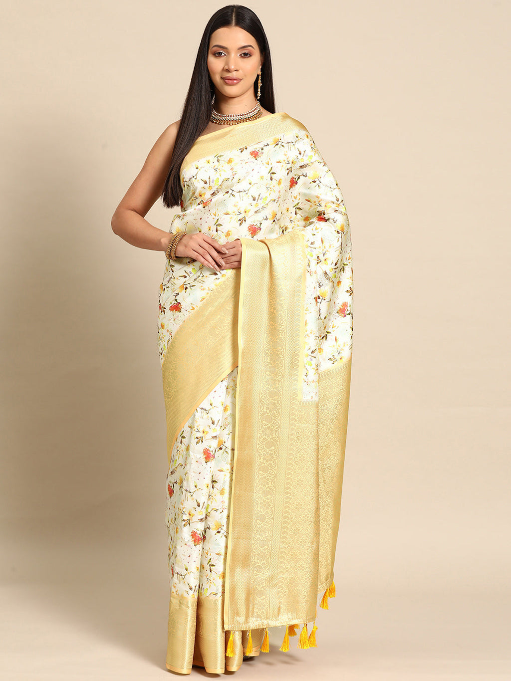 Multicolor Art Silk Woven Zari Design Floral Saree with Unstitched Blouse - Hiral Fashion