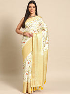 Multicolor Art Silk Woven Zari Design Floral Saree with Unstitched Blouse - Hiral Fashion