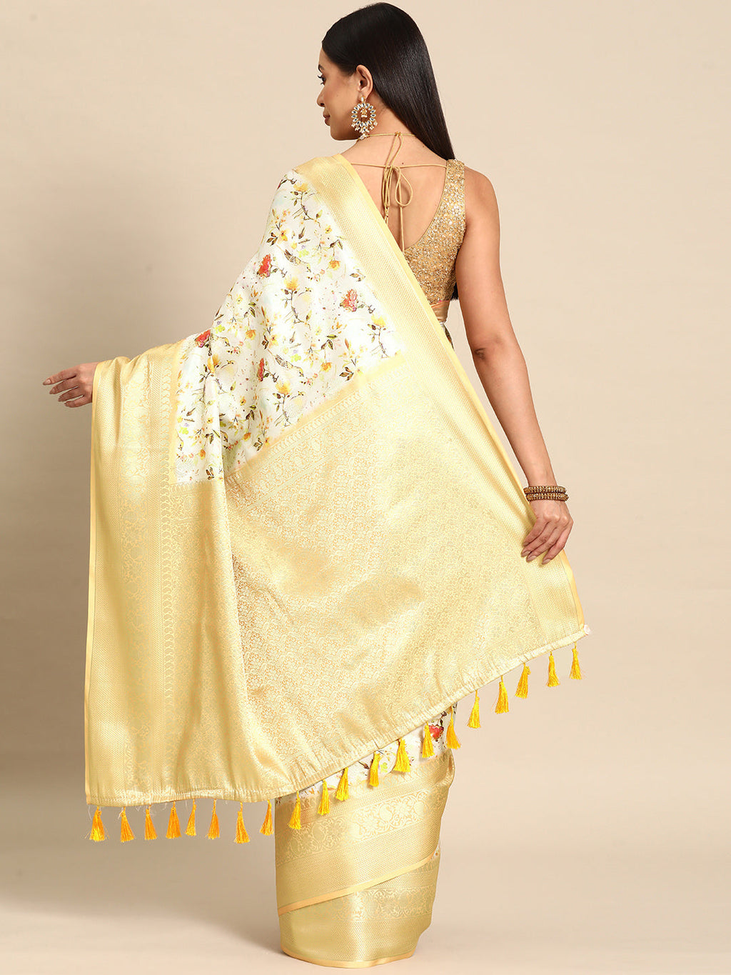 Multicolor Art Silk Woven Zari Design Floral Saree with Unstitched Blouse - Hiral Fashion