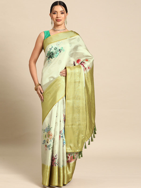 Multicolor Art Silk Woven Zari Design Floral Saree with Unstitched Blouse - Hiral Fashion