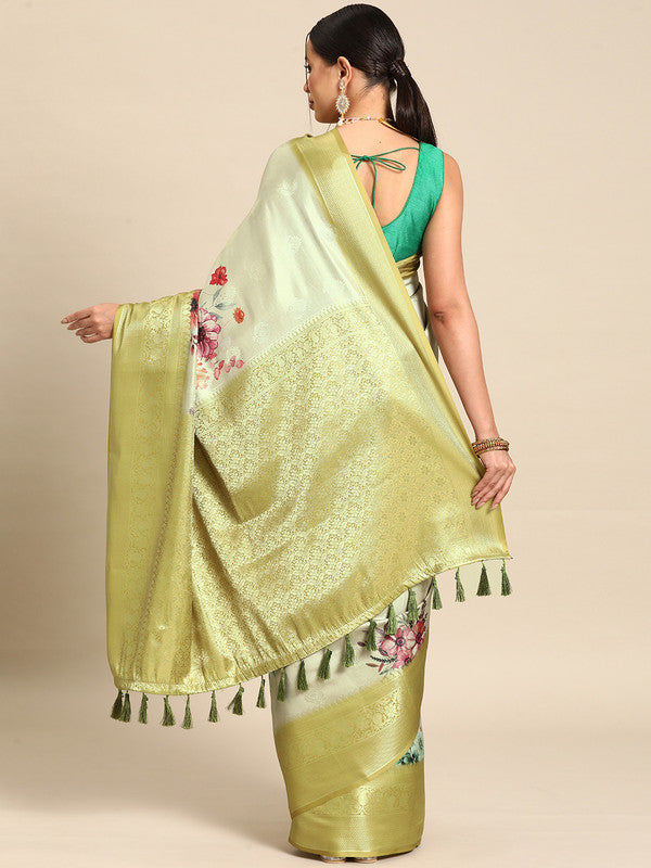 Multicolor Art Silk Woven Zari Design Floral Saree with Unstitched Blouse - Hiral Fashion