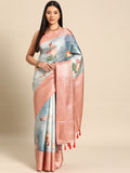 Multicolor Art Silk Woven Zari Design Floral Saree with Unstitched Blouse - Hiral Fashion