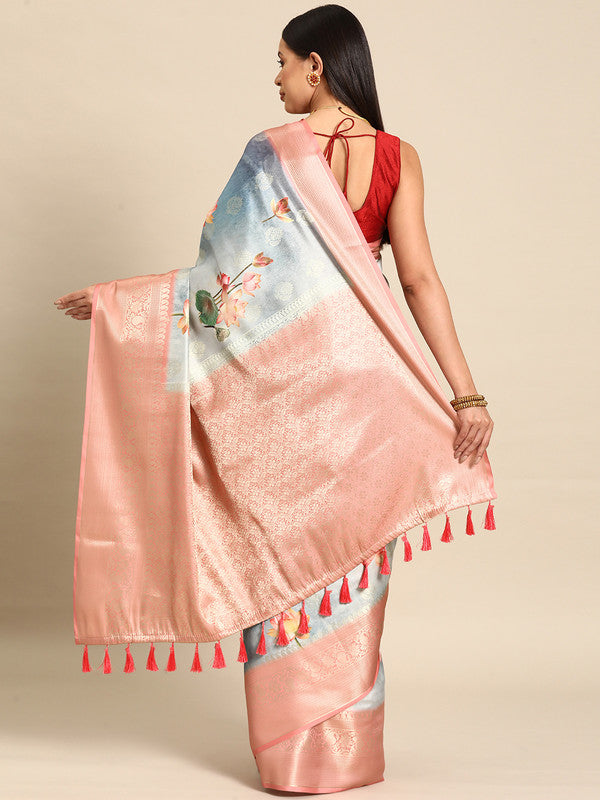 Multicolor Art Silk Woven Zari Design Floral Saree with Unstitched Blouse - Hiral Fashion
