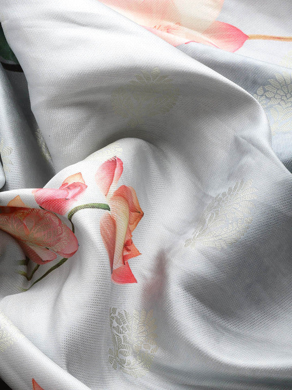 Multicolor Art Silk Woven Zari Design Floral Saree with Unstitched Blouse - Hiral Fashion