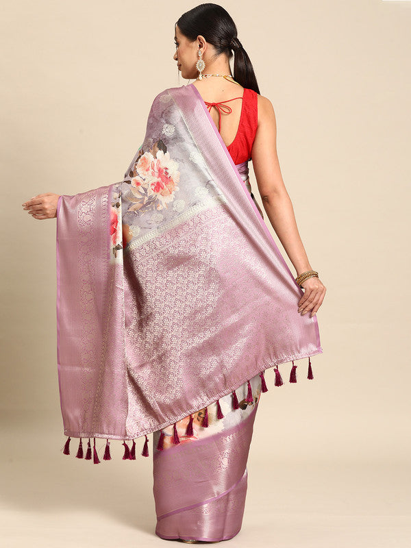 Multicolor Art Silk Woven Zari Design Floral Saree with Unstitched Blouse - Hiral Fashion