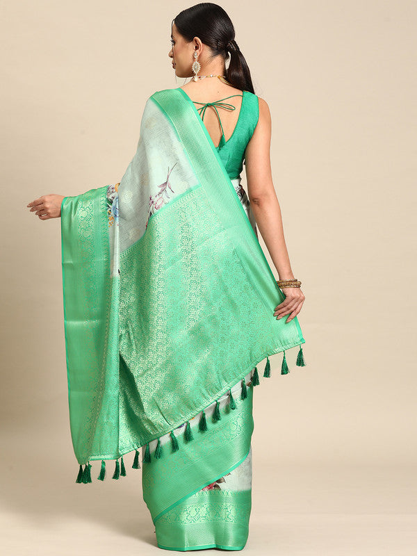 Multicolor Art Silk Woven Zari Design Floral Saree with Unstitched Blouse - Hiral Fashion