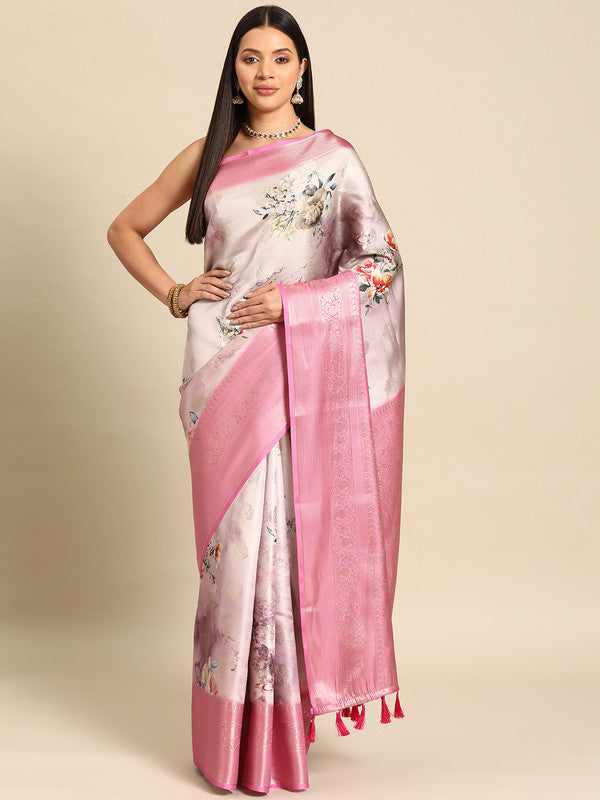 Multicolor Art Silk Woven Zari Design Floral Saree with Unstitched Blouse - Hiral Fashion