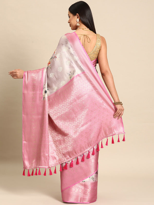 Multicolor Art Silk Woven Zari Design Floral Saree with Unstitched Blouse - Hiral Fashion