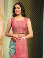 Blue Art Silk Digital Print Floral Saree with Unstitched Blouse - Hiral Fashion