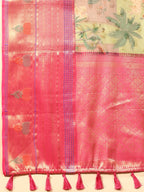 Green Art Silk Digital Print Floral Saree with Unstitched Blouse - Hiral Fashion