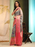 Gray Art Silk Digital Print Floral Saree with Unstitched Blouse - Hiral Fashion