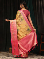 Mustard Art Silk Digital Print Floral Saree with Unstitched Blouse - Hiral Fashion