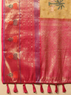Mustard Art Silk Digital Print Floral Saree with Unstitched Blouse - Hiral Fashion