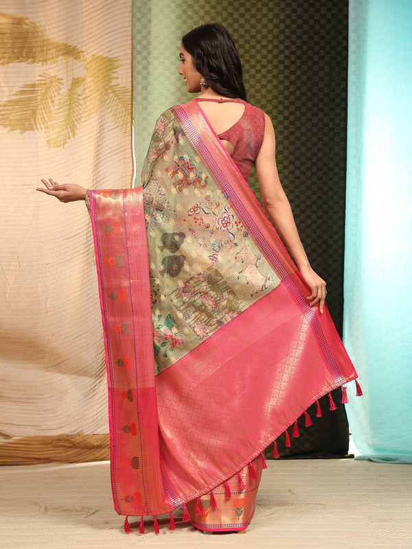 Multicolor Art Silk Digital Print Floral Saree with Unstitched Blouse - Hiral Fashion