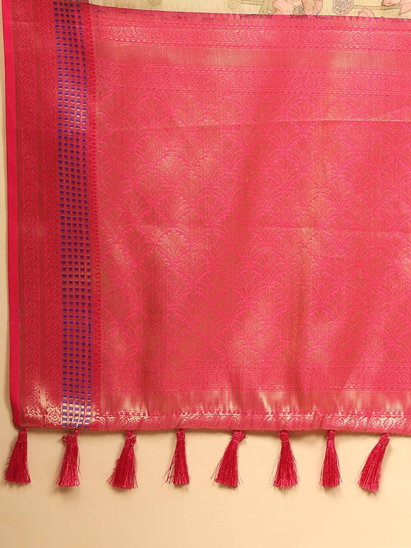Multicolor Art Silk Digital Print Floral Saree with Unstitched Blouse - Hiral Fashion