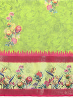 Green Kanjeevaram Silk Digital Print Floral Saree with Unstitched Blouse - Hiral Fashion