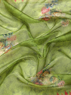Green Kanjeevaram Silk Digital Print Floral Saree with Unstitched Blouse - Hiral Fashion