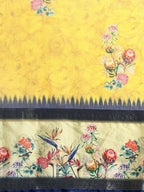 Mustard Kanjeevaram Silk Digital Print Floral Saree with Unstitched Blouse - Hiral Fashion