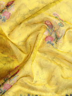 Mustard Kanjeevaram Silk Digital Print Floral Saree with Unstitched Blouse - Hiral Fashion