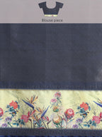 Mustard Kanjeevaram Silk Digital Print Floral Saree with Unstitched Blouse - Hiral Fashion