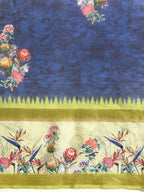Navy Blue Kanjeevaram Silk Digital Print Floral Saree with Unstitched Blouse - Hiral Fashion