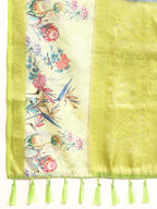 Navy Blue Kanjeevaram Silk Digital Print Floral Saree with Unstitched Blouse - Hiral Fashion