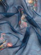 Navy Blue Kanjeevaram Silk Digital Print Floral Saree with Unstitched Blouse - Hiral Fashion