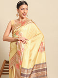 Mustard Art Silk Printed Floral Saree with Unstitched Blouse - Hiral Fashion