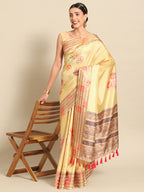 Mustard Art Silk Printed Floral Saree with Unstitched Blouse - Hiral Fashion