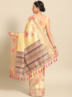 Mustard Art Silk Printed Floral Saree with Unstitched Blouse - Hiral Fashion