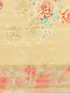 Mustard Art Silk Printed Floral Saree with Unstitched Blouse - Hiral Fashion