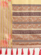 Mustard Art Silk Printed Floral Saree with Unstitched Blouse - Hiral Fashion